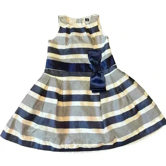 Girls Janie and Jack Blue Belle White Striped Organza Dress Size 4 - Picture 1 of 4
